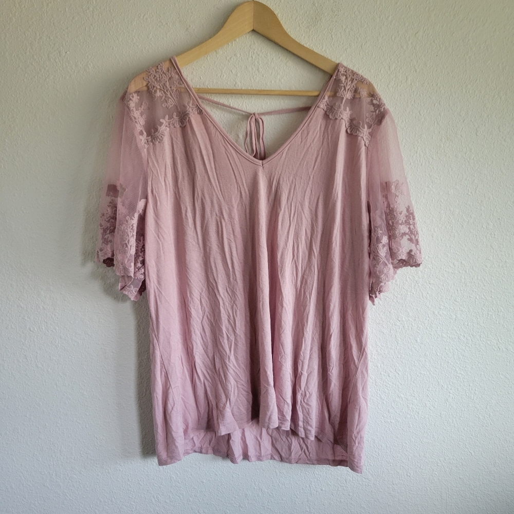 Willow Young Contemporary Lavender Lace Sleeve Plus Size Blouse Womens Size 3X